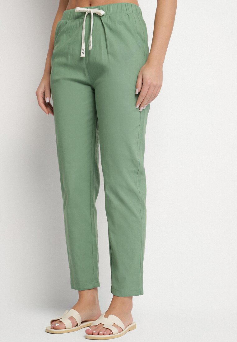 Pantaloni Verzi din Bumbac Decorati cu Șnururi Fenarnia