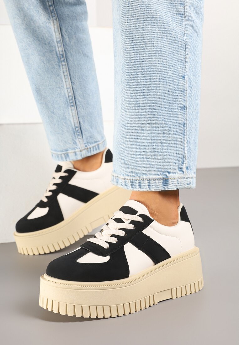 Adidași Negru-bej Stil Tenis cu Platformă cu Gofraje Firreis