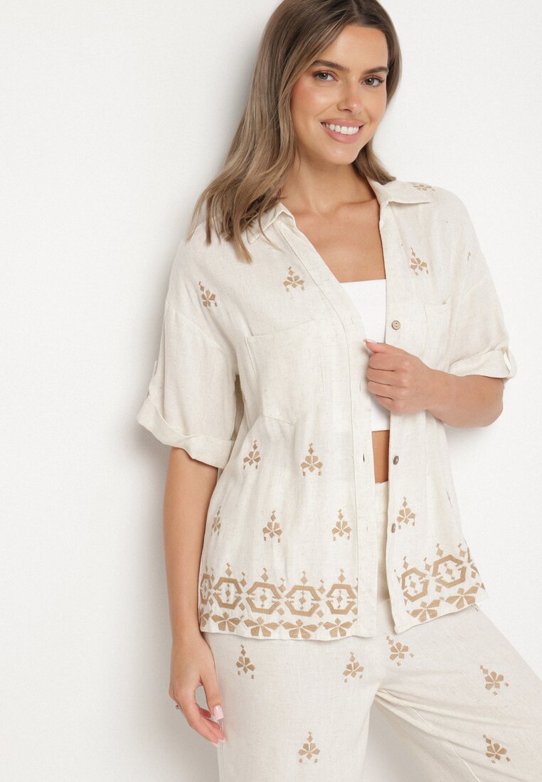 Cămașă Albă cu bej