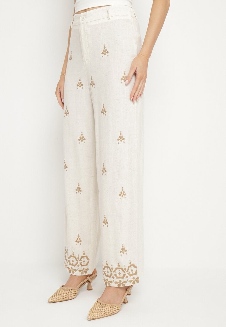 Pantaloni Alb cu bej