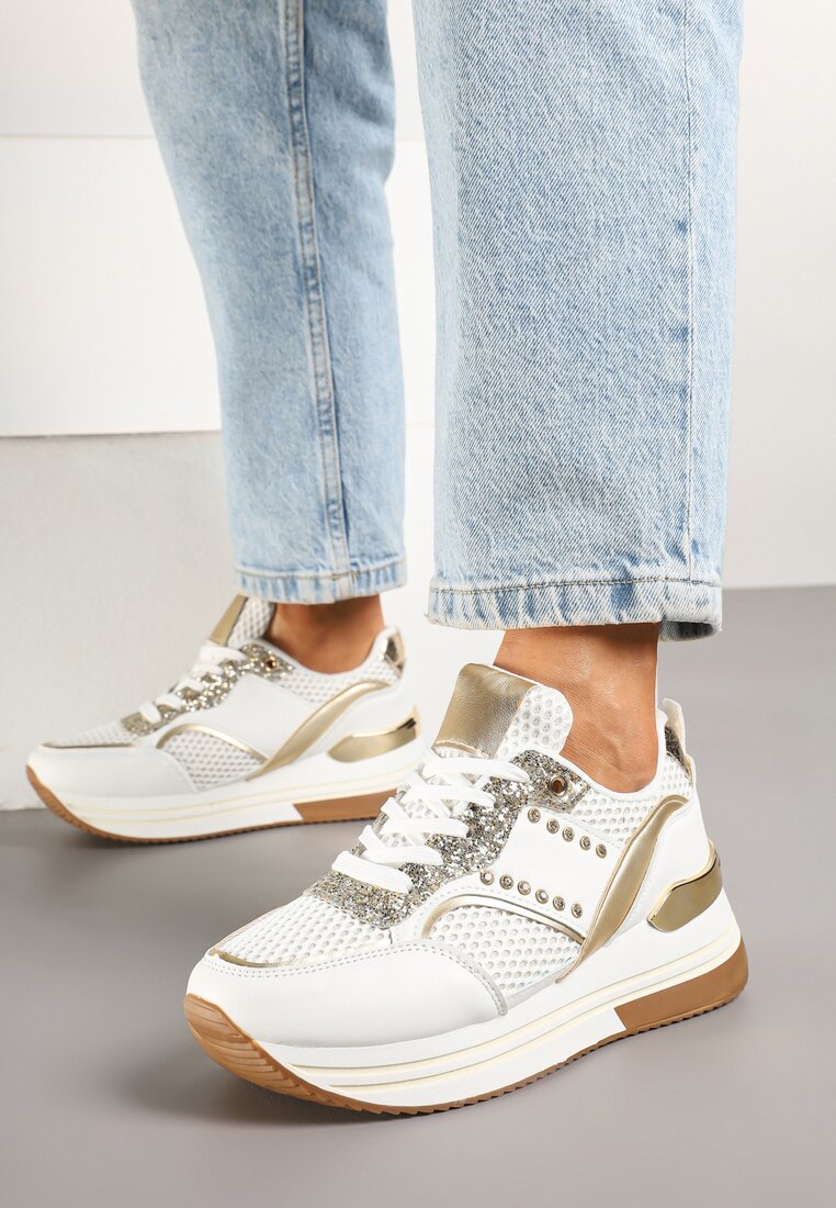 Sneakers Alb cu auriu