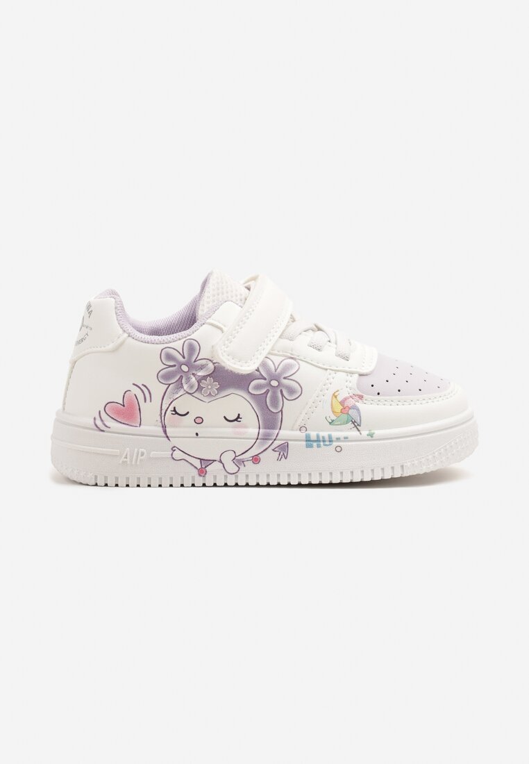 Pantofi Sport Alb-Violet Adidași Decorați cu Perforații și Flori Fonlira