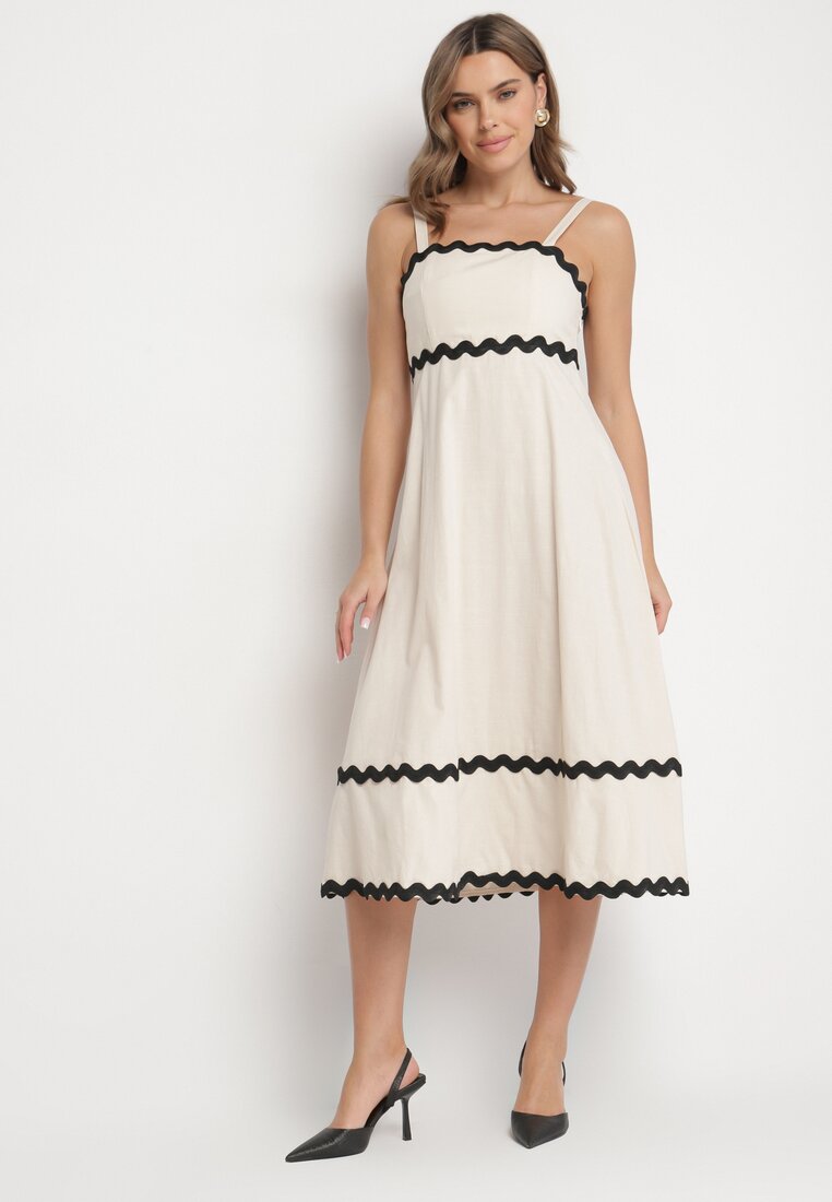 Rochie Bej din Bumbac și Viscoză cu Bretele și Paspoal Ilanise