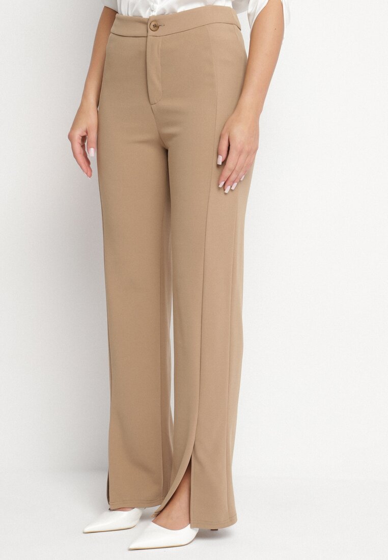 Pantaloni Bej închis Eleganți cu Viscoză și Talie Înaltă Tatilira