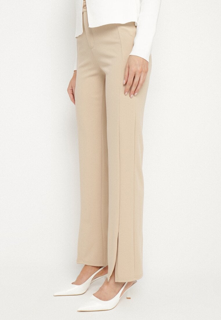 Pantaloni Bej Eleganti cu Viscoză și Talie Înaltă Tatilira