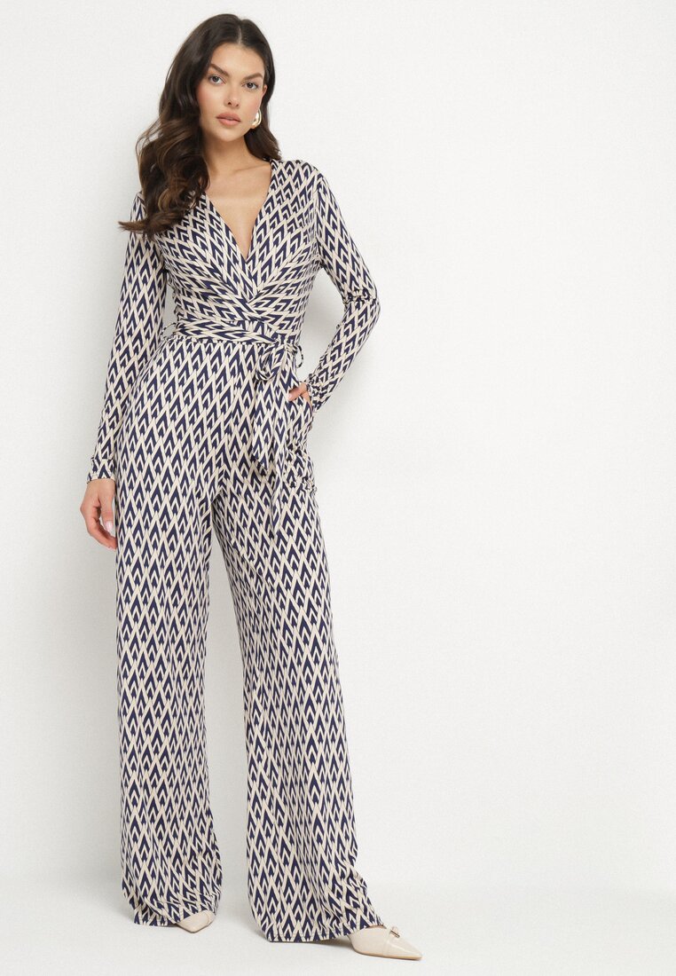 Salopetă Albastră cu imprimeu geometric și cordon legat Palenori