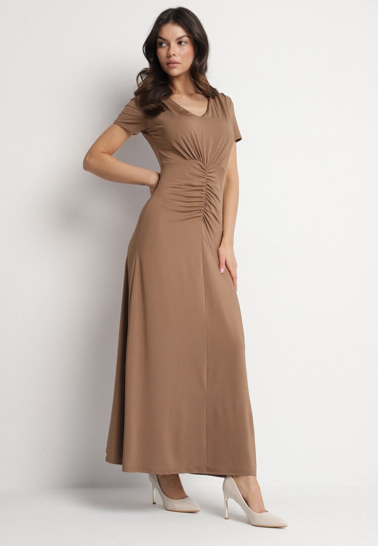 Rochie Maro cu Drapaje Taliată cu Adaos de Viscoză Arelona