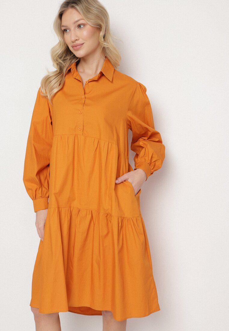 Rochie tip cămașă Portocalie Din bumbac Cu croi evazat Olenias