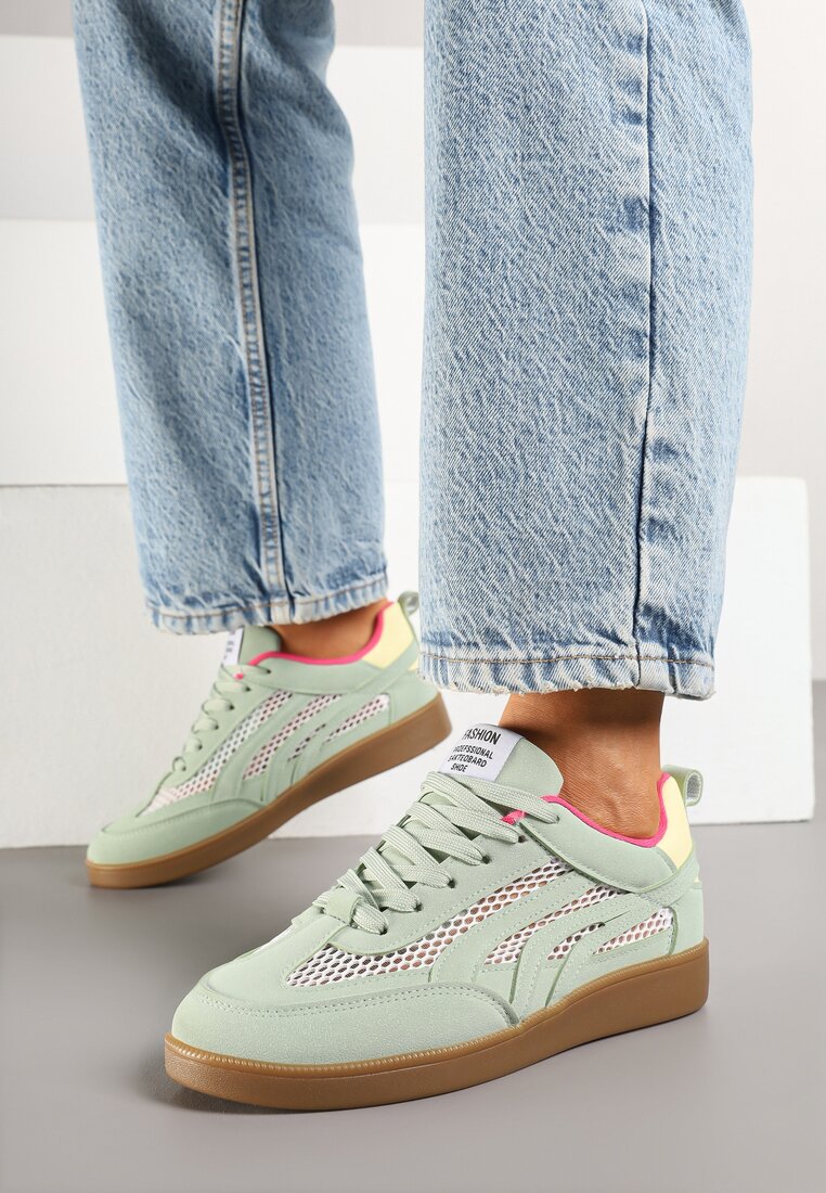 Adidași Verde deschis cu plasă și cusături decorative Falisna