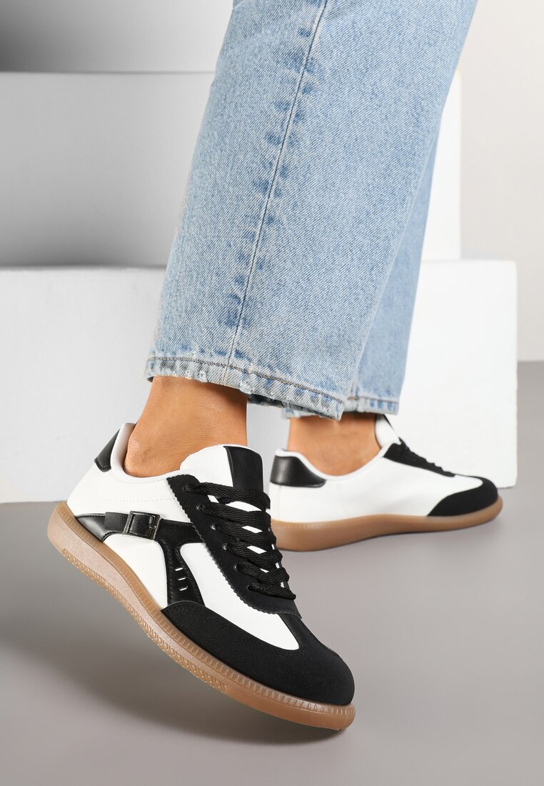 Sneakers Negru-Alb în Stilul Adidașilor Iconici cu Cataramă Decorativă Senaliera