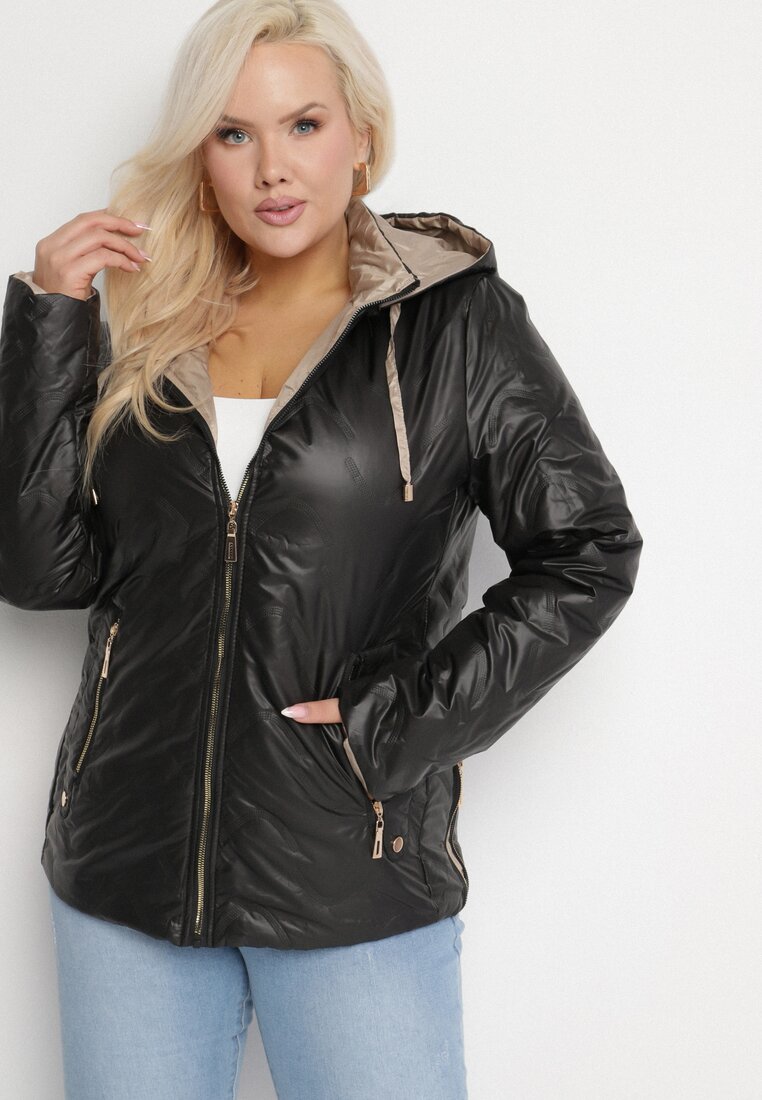 Jachetă Neagră Matlasată cu Glugă Detașabilă Marinos