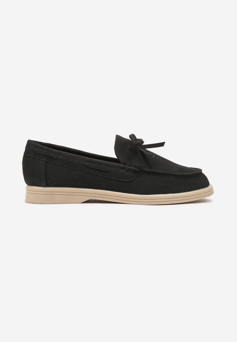 Pantofi Negri cu slip-on stil Loafers cu fundă Mariness