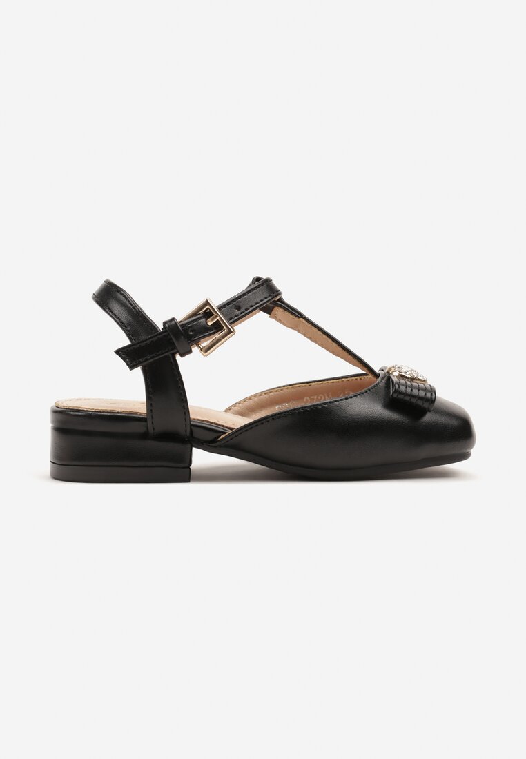 Sandale Negre cu Vârf Pătrat și Aplicație cu Fundă cu Zirconii Ulisse