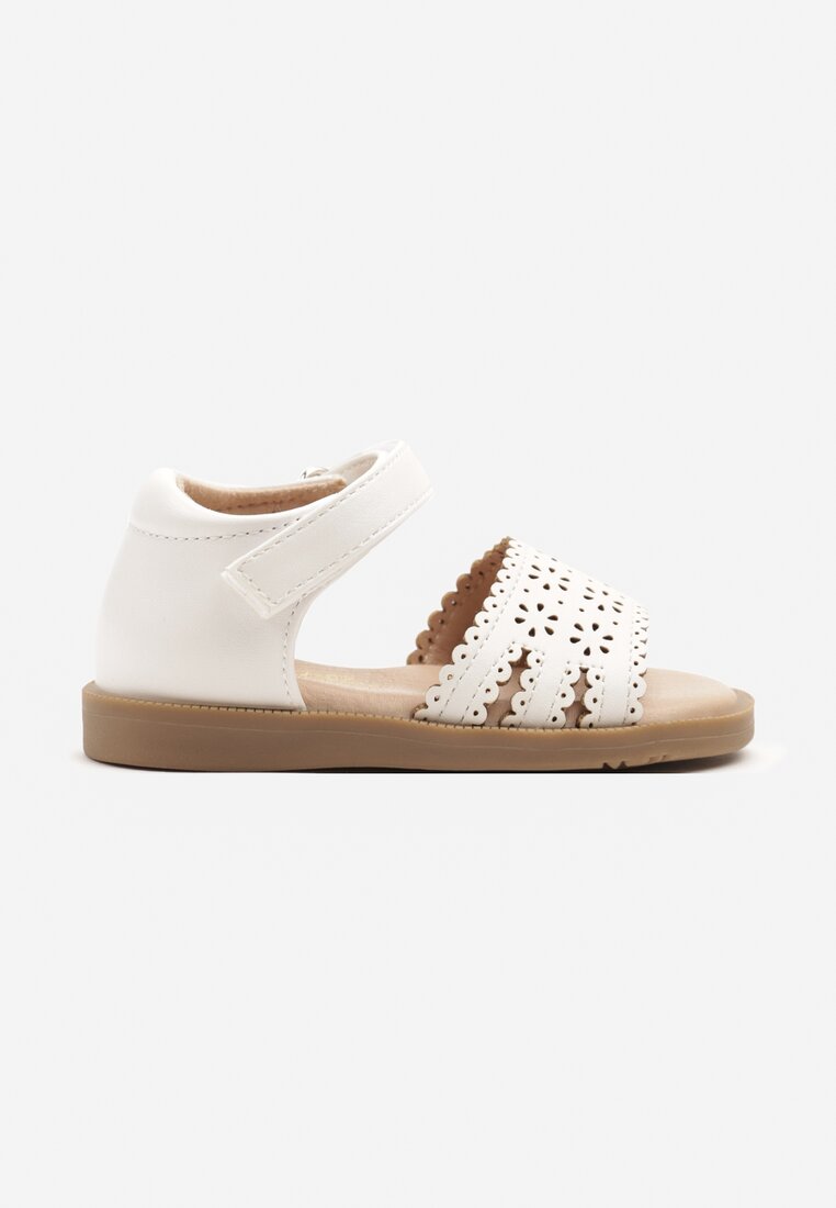 Sandale Albe cu Perforație Decorativă și Toc Acoperit Prinse cu Scai Ninadora