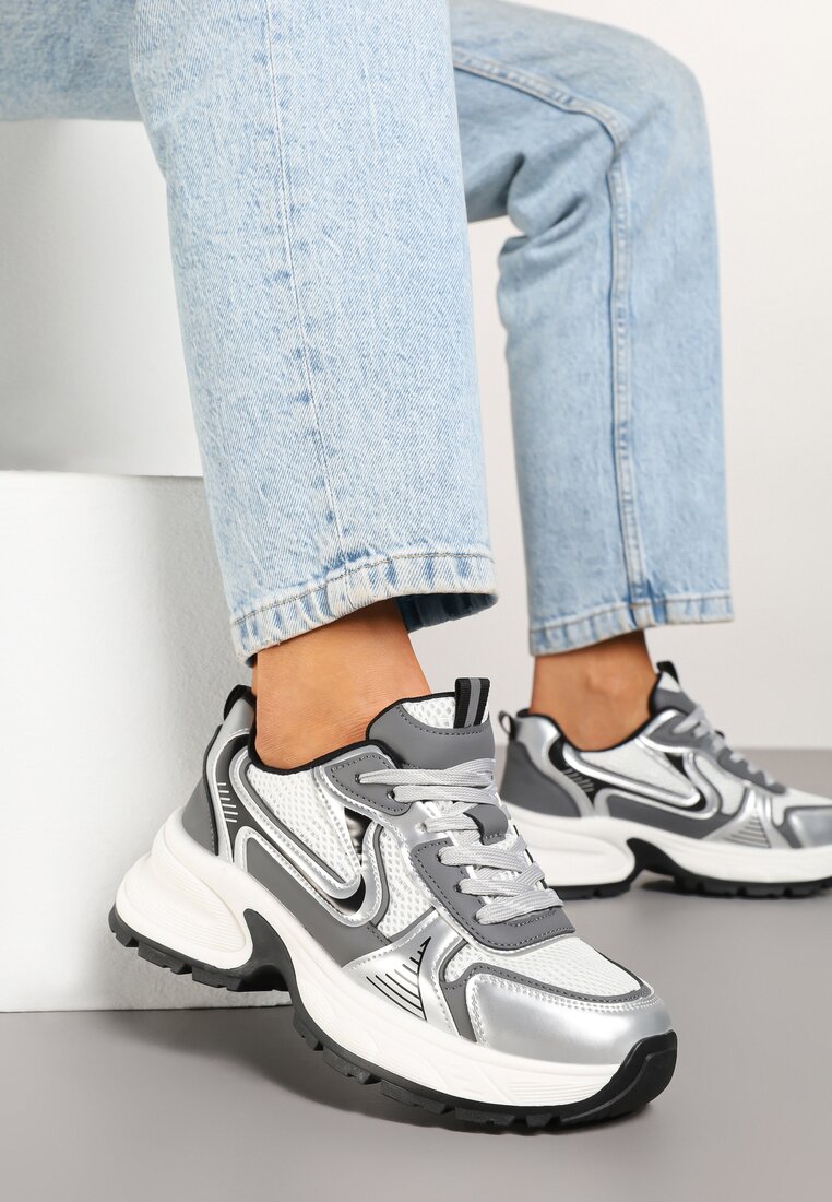 Sneakers Alb cu argintiu