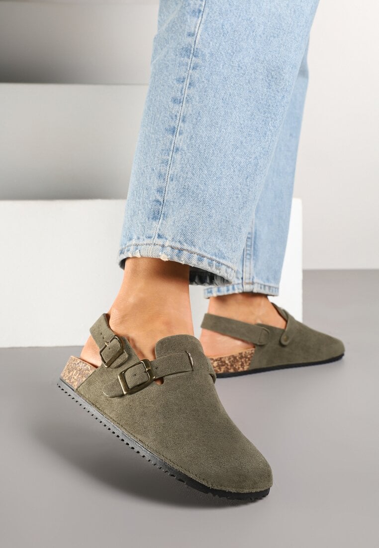 Papuci Saboti Verzi cu Cataramă și curea la călcâi Norilsa