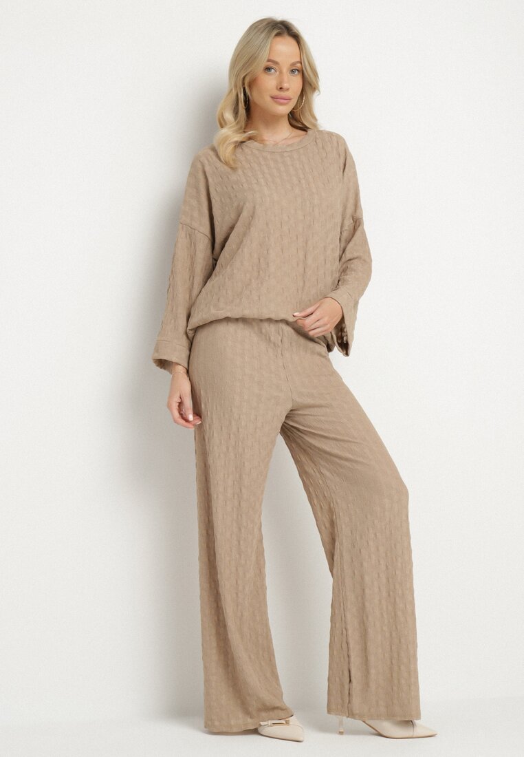 Set casual maro deschis Bluză cu mânecă lungă și Pantaloni largi Trulla