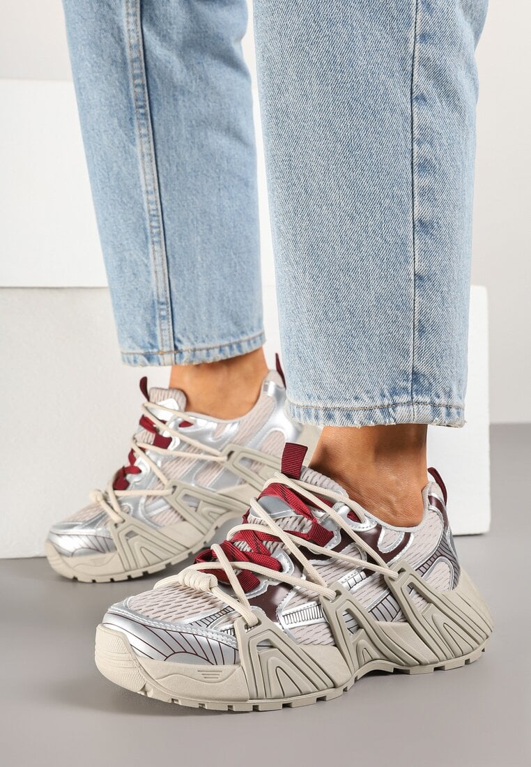 Adidași Argintii cu șireturi decorative și talpă în relief Nurilune