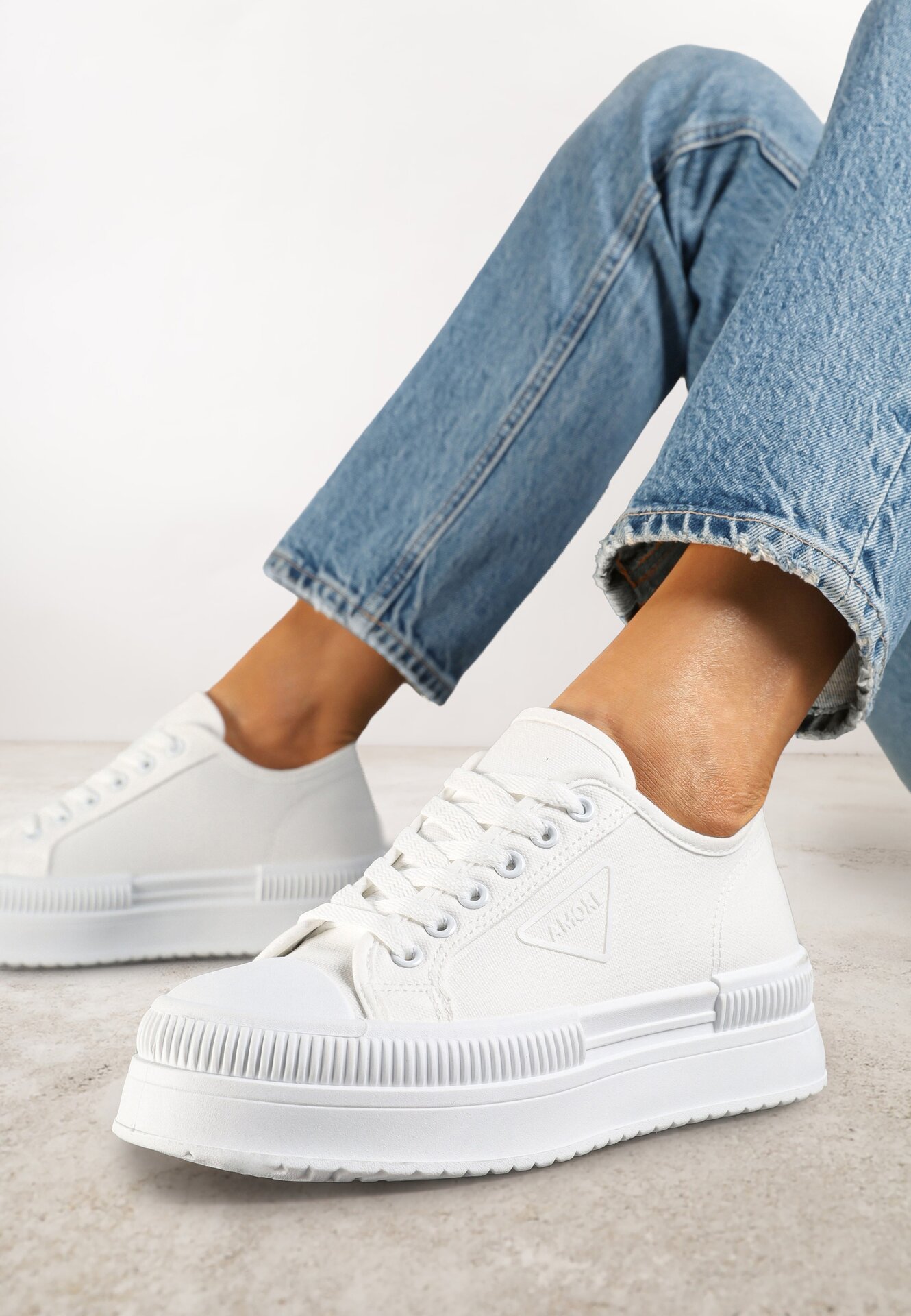 Tenisi Albi pe Platformă cu Aplicație pe Lateral Alimiora