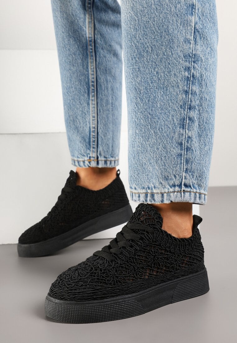 Adidași Dantelați Negri pe Platformă Joasă Nanalisea