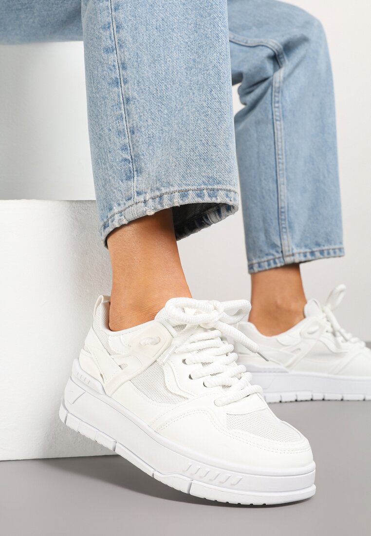 Pantofi sport albi în stil streetwear cu talpă groasă Teniffia