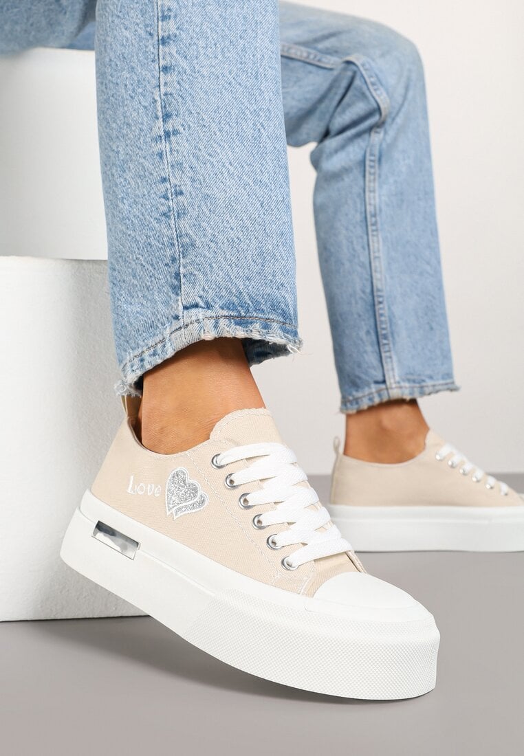Adidași Bej cu Talpă Groasă decorate cu Inimă și Inscripție Lurindia