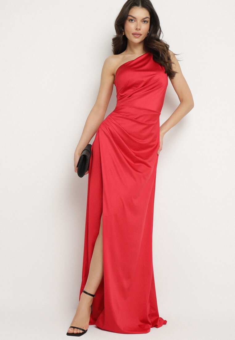 Rochie Roșie pe un umăr cu drapaje și crăpătură Talirisa