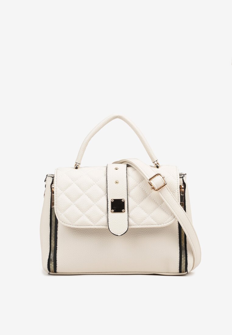 Geantă Albă cu Clapetă Matlasată de umăr Lanothrea