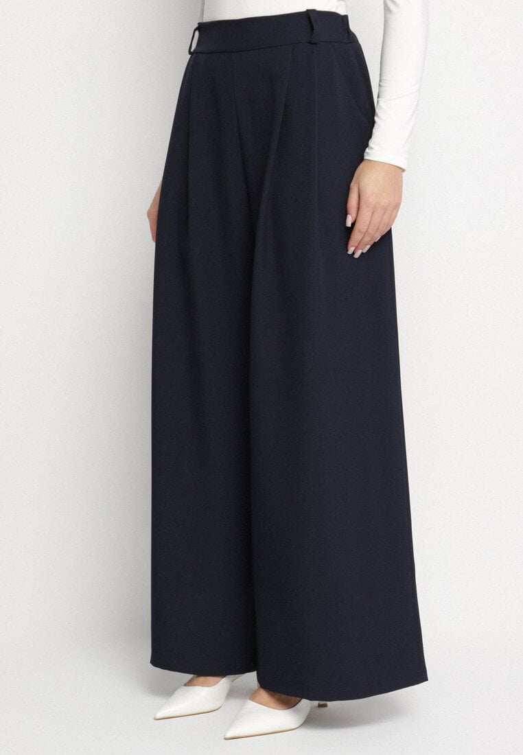 Pantaloni bleumarin stil Palazzo cu buzunare laterale Adivena