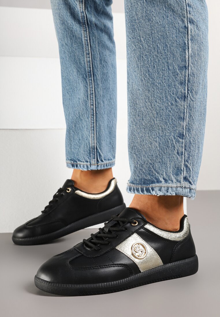 Sneakerși din Piele Negru-Auriu Clasici cu Detalii Metalice Marins