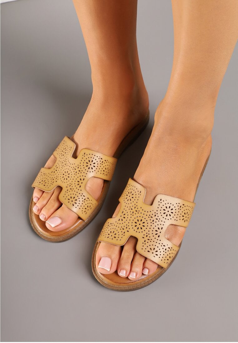 Papuci Bej în Stil Elegant Decorați cu Perforații Tillimira