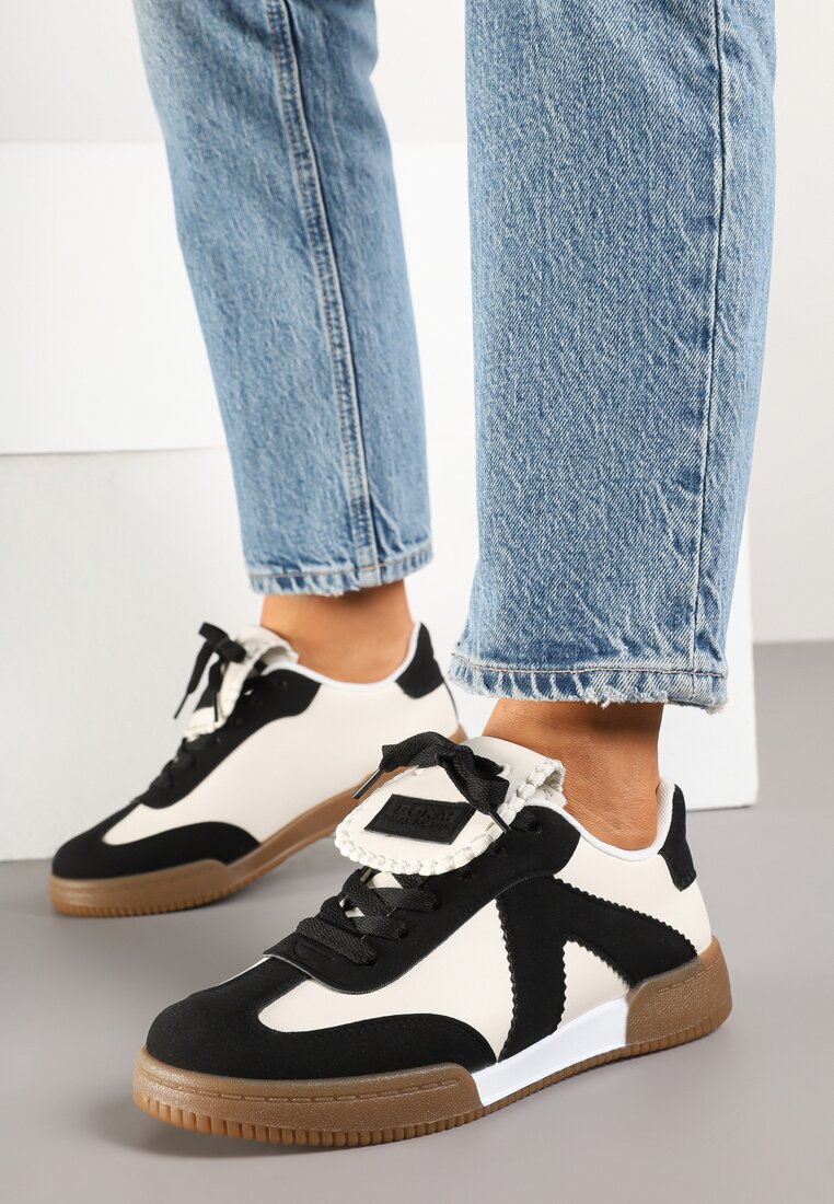 Sneakers Negru-Bej cu Limbă Decorativă Alaviela