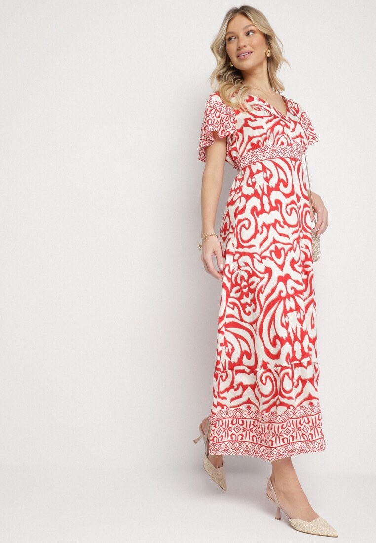 Rochie Roșie cu croi evazat cu model ornamental Tillivene