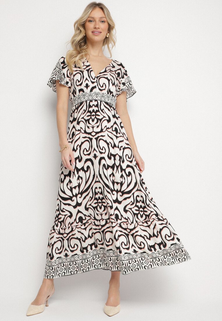 Rochie Neagră cu croială evazată cu model ornamental Tillivene