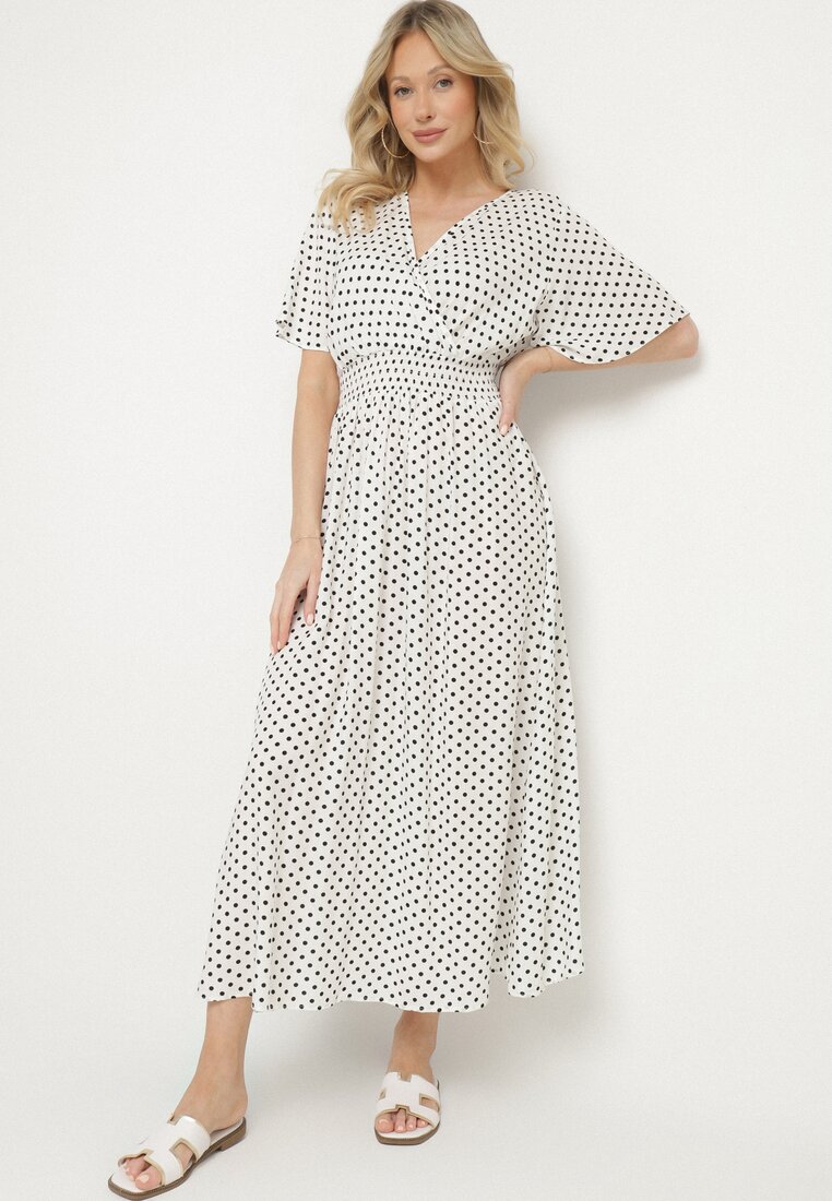 Rochie Albă Petrecută din Bumbac cu Buline Ldivila