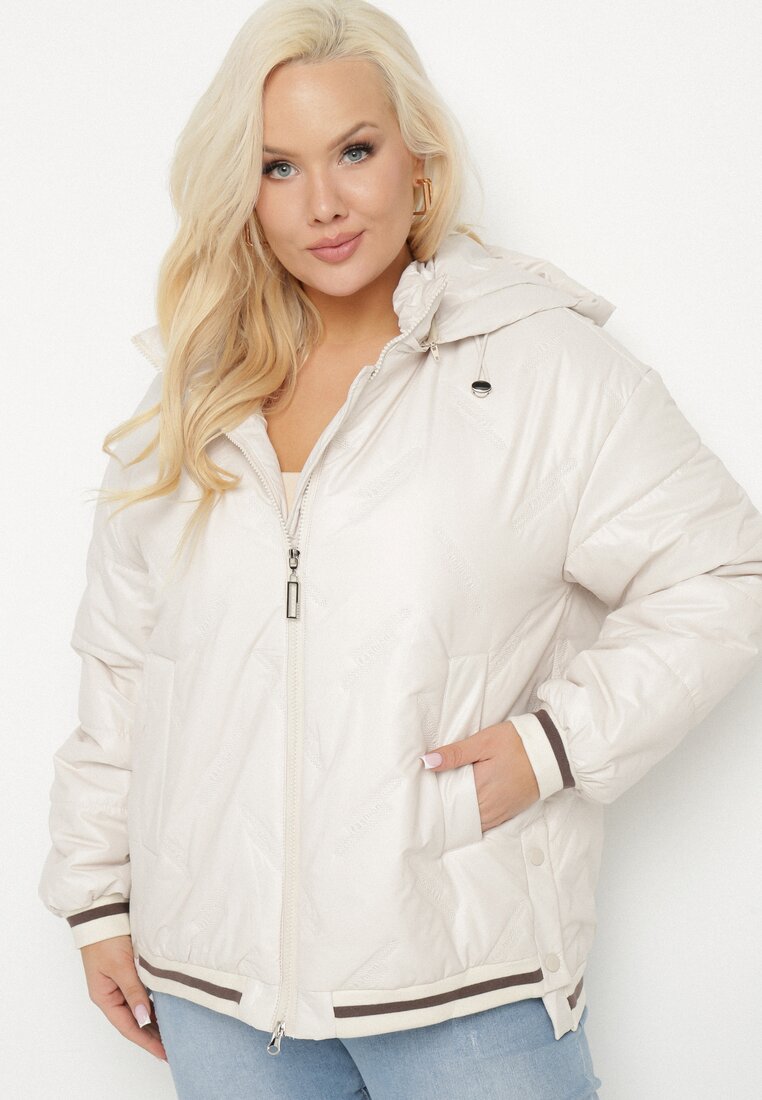 Jachetă Bej Matlasată cu Glugă Detașabilă și borduri decorative Dorseli