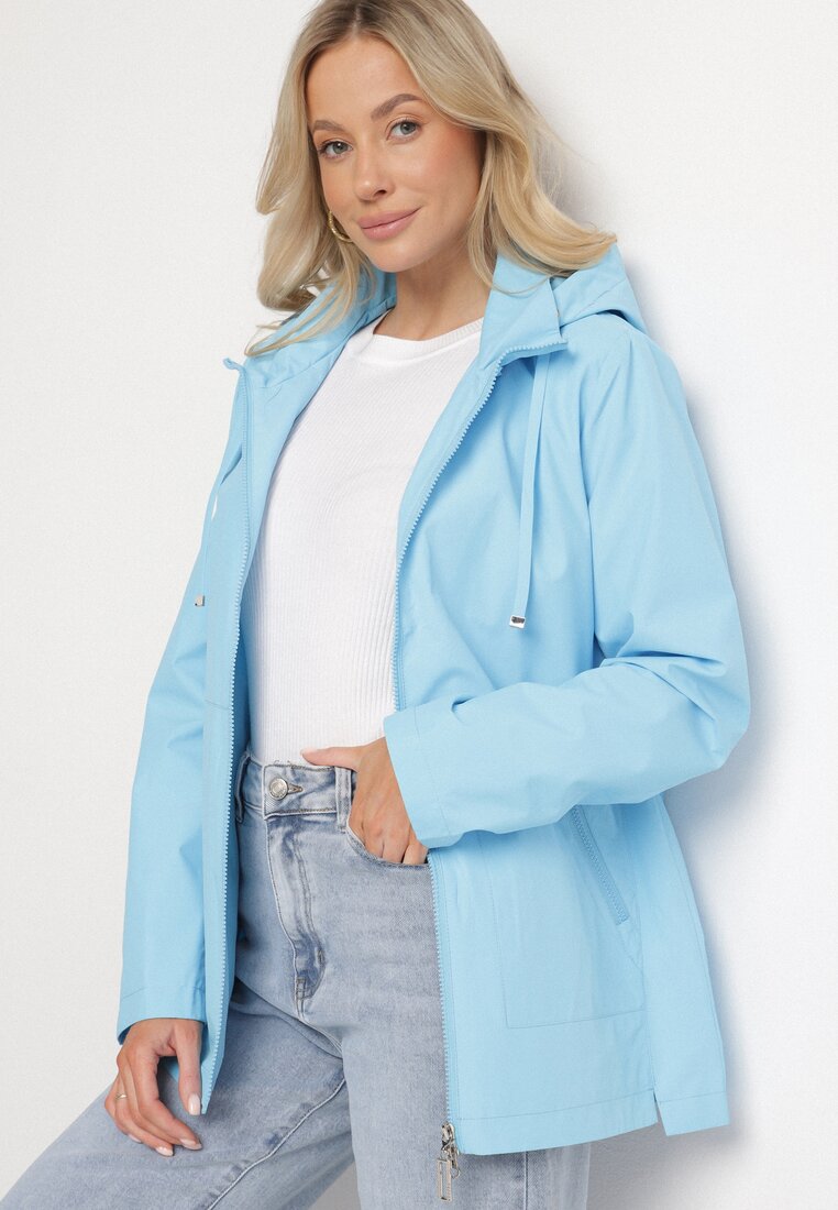 Jachetă Albastru deschis Tip Windbreaker cu Glugă Detașabilă Ndivoria