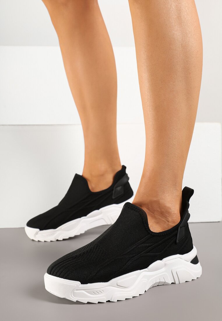 Pantofi sport slip-on negri tip sneakers din plasă cu detalii în relief Nusellia