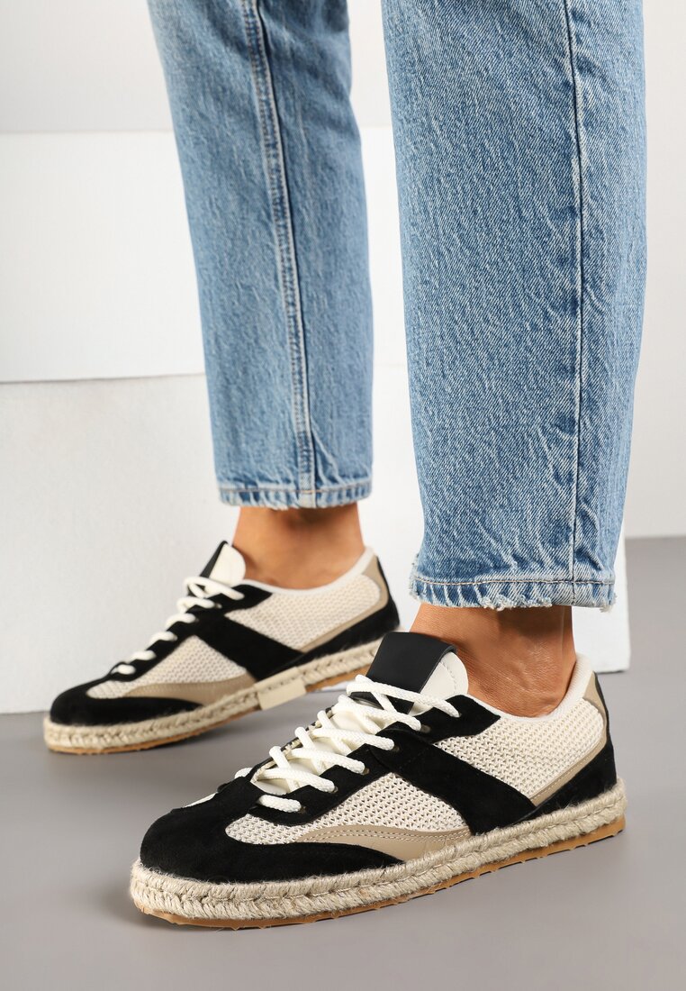 Adidași Negri-Bej în Stil de Tenisi Clasici cu Cusături Decorative Emloti