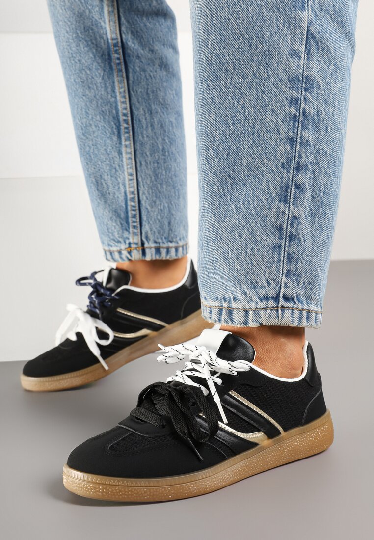 Sneakers Negri cu Legături Duble și Model Geometric Telanielia