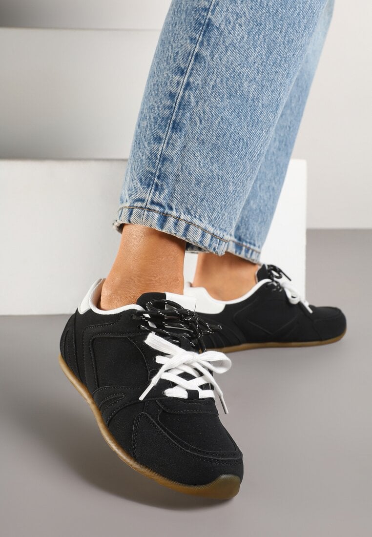 Sneakers Negri cu Șireturi Duble și Cusături Teleritia