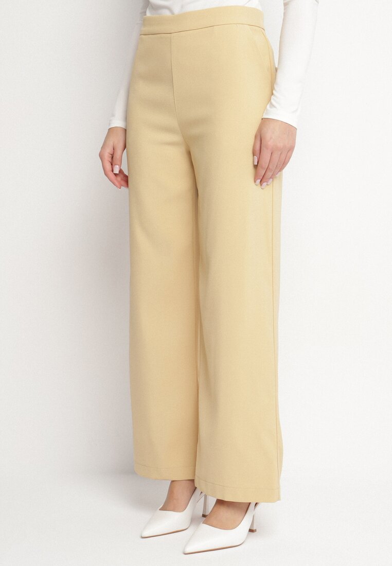 Pantaloni De costum Largi Galbeni din Viscoză cu Talie Înaltă Lisaviella