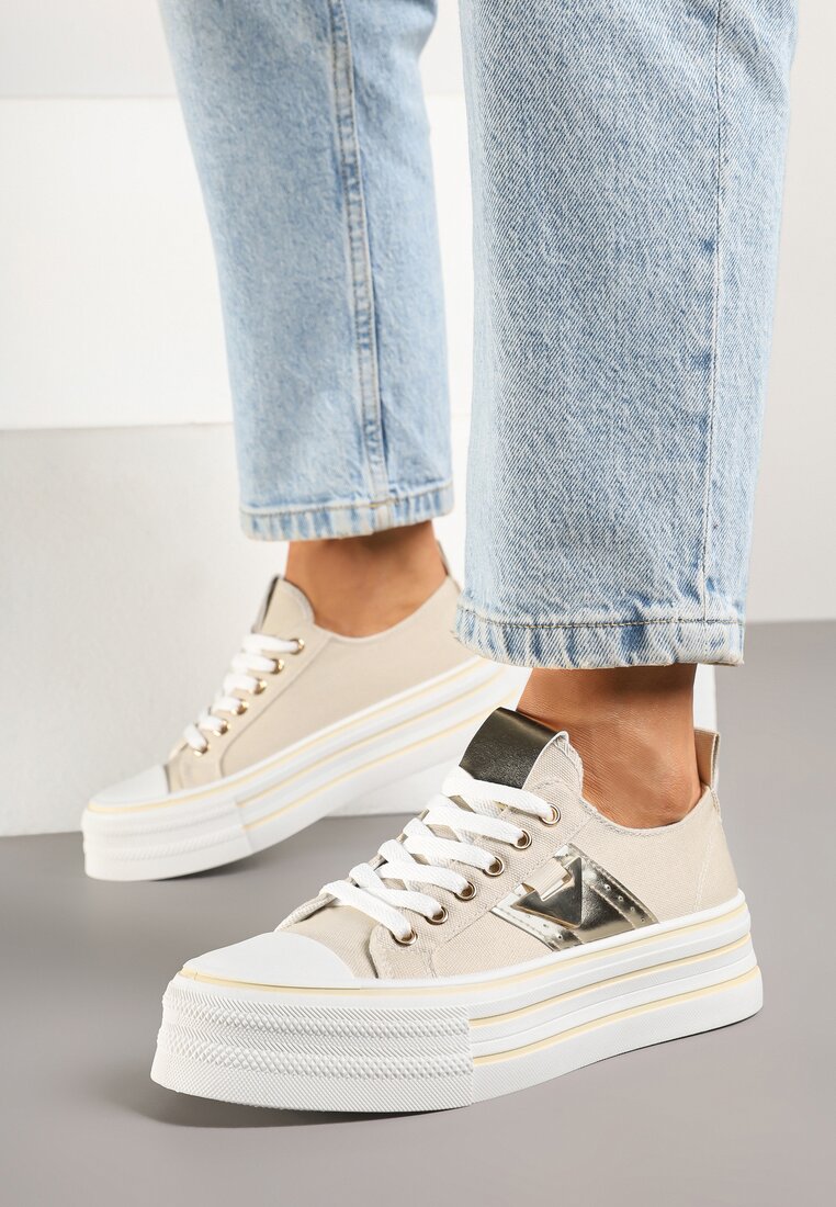 Tenisi bej cu talpă groasă cu inserție metalică Telarella