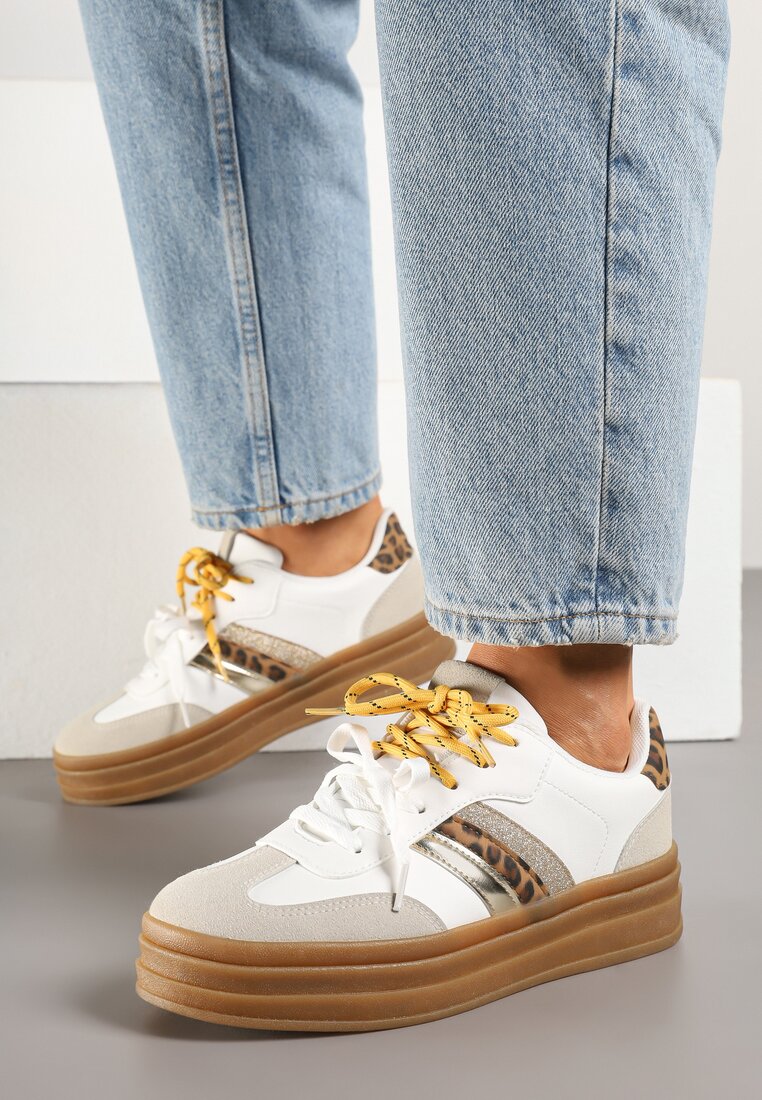 Sneakers Alb-Maro în Stilul Tenisilor Iconici cu Șireturi Suplimentare Nasalla