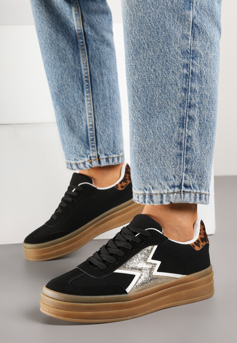 Adidași Negri cu Talpă de Cauciuc și Model Geometric Tolionne