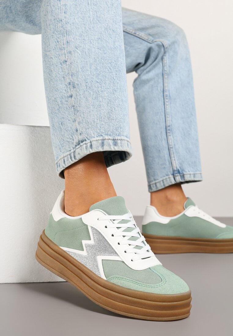 Sneakers Verde deschis cu talpă de cauciuc cu model geometric Tolionne