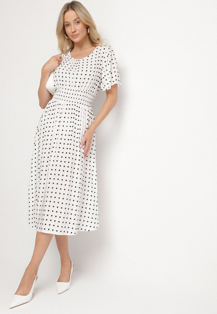 Rochie Albă din Bumbac Cloș cu Buline Toliennea