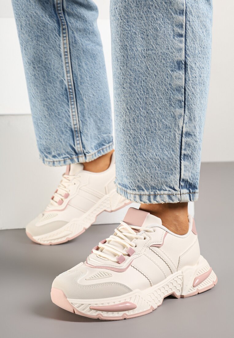 Sneakers Streetwear Bej și Roz cu Cusături Contrastante Ilirenas