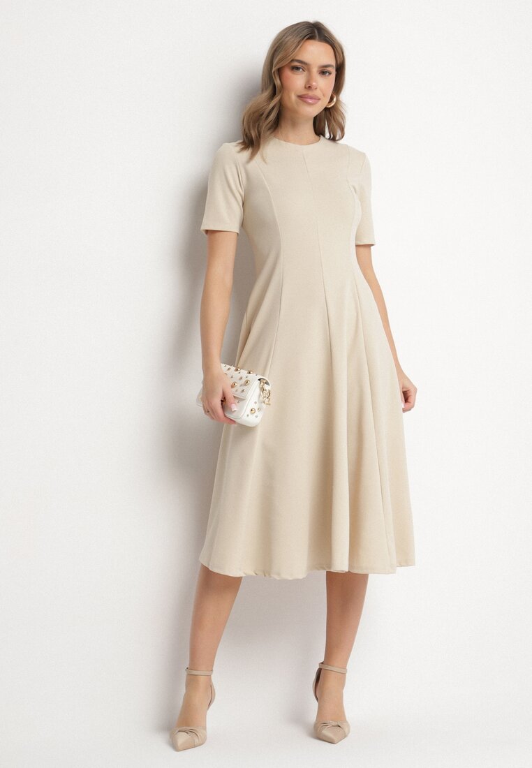 Rochie Bejă Evazată cu Talie Definită Telorwena