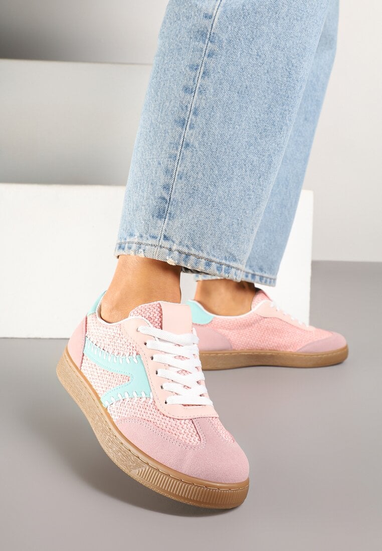 Sneakerși Roze Tenisi Iconici cu cusături decorative și tweed Koriarea